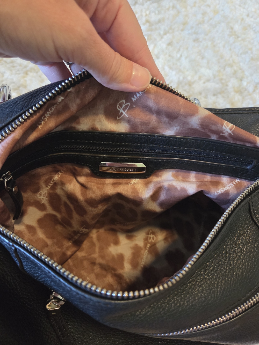 b. makowsky Black Leather Dual-Zip Crossbody Tote - Picture 12 of 16